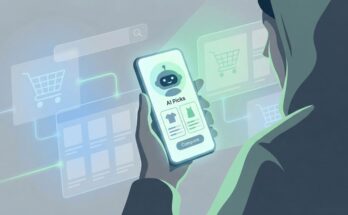 AI shopping assistant interface displaying personalized product recommendations and comparison tools on a smartphone screen.