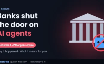 Bank building with a robot icon and a blocked sign, representing banks blocking AI agents