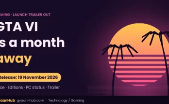 GTA VI featured image with a neon sunset and palm trees, release date 19 November 2026