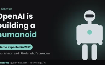 Illustration of a humanoid robot with the text OpenAI is building a humanoid, demo expected in 2027